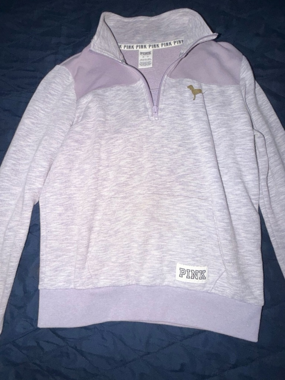 PINK Victoria's Secret Lavender Half-Zip Pullover with Gold Dog Logo